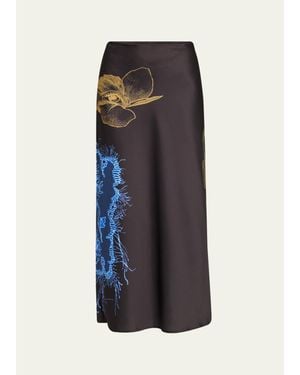 Jason Wu Printed Crepe Satin Bias Midi Skirt - Blue