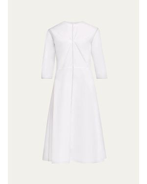 Marni 3/4-Sleeve Cotton Midi A-Line Dress - White