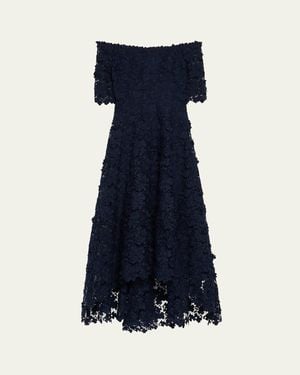 Teri Jon High-Low Floral Lace Maxi Dress - Blue
