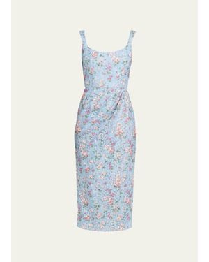 Markarian Marla Floral-Lace Wrap Midi Dress - Blue