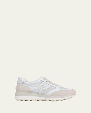 Veronica Beard Valentina Ripstop Mixed Leather Retro Sneakers - White