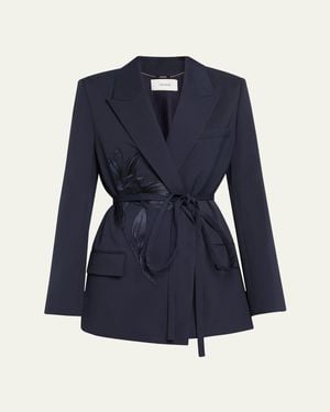 Erdem Flower Double-Breasted Belted Wool Blazer - Blue