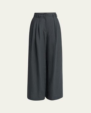 Giorgio Armani Pleated Wide-Leg Linen Pants - Blue