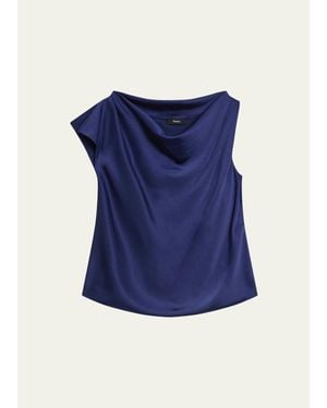 Theory Cowlneck Satin Blouse - Blue