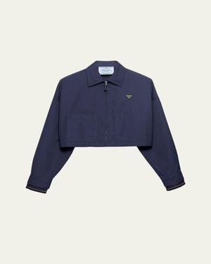 Prada Patch-Pocket Cotton Crop Zip Jacket - Blue