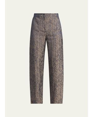 Giorgio Armani Herringbone Jacquard Straight-Leg Ankle Pants - Gray