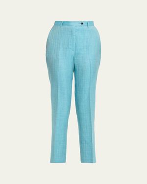 Kiton Wool-Silk Slim-Leg Ankle Pants - Blue