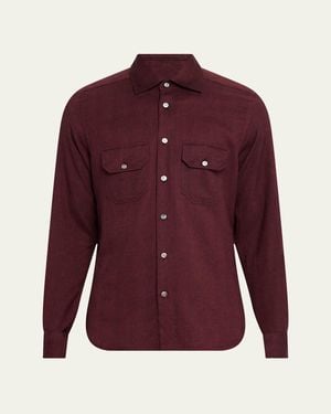 Kiton Herringbone Flannel Overshirt - Purple