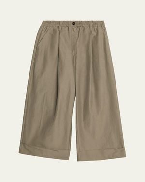 Brunello Cucinelli Lightweight Technical Cotton Wide-Leg Ankle Pants - Natural