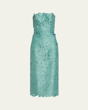 Costarellos Astelle Strapless Floral-Cut Lace Midi Pencil Dress - Blue