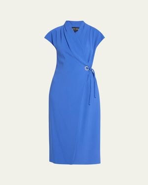 Giorgio Armani Wrap Midi Dress With Tie Detail - Blue