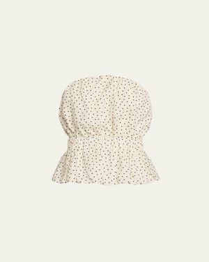 AEXAE Strapless Polka Dot Linen Top - Natural