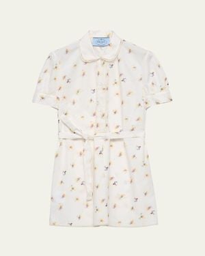 Prada Primula Poplin Belted Mini Shirtdress - Natural