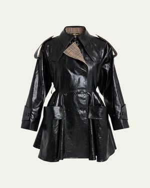 Chloé Coated Linen Belted Riding Trench Coat - Black
