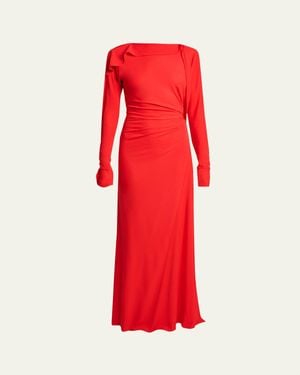 Victoria Beckham Draped Long-Sleeve Gown - Red