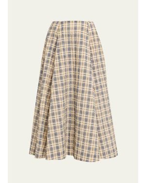BERNADETTE Kennedy Check Seersucker Midi Skirt - Natural