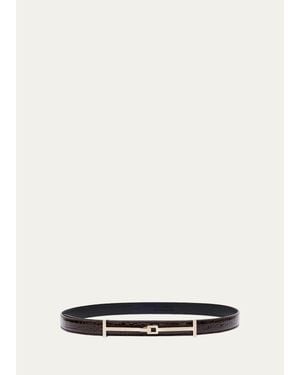 Tom Ford Double T Crocodile-Embossed Leather Belt - White