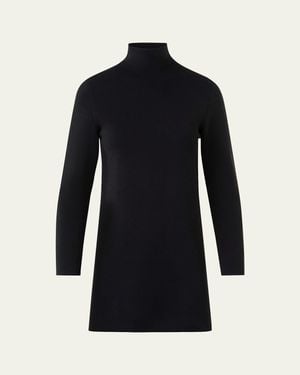 Akris Turtleneck Cashmere-Silk Milano Knit Tunic Sweater - Blue