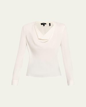 Theory Draped Long-Sleeve Silk Blouse - Natural