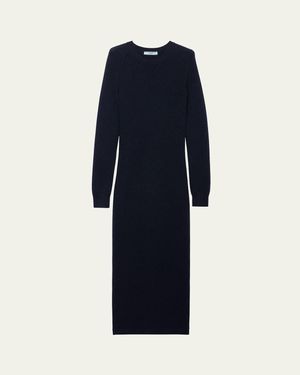 Prada Cashmere Pointelle Knit Long-Sleeve Midi Sweater Dress - Blue