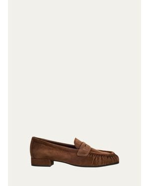 Prada Suede Ruched-Toe Penny Loafers - White