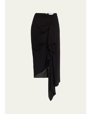 Michael Kors Draped Fluid Wool Midi Pencil Skirt - Black