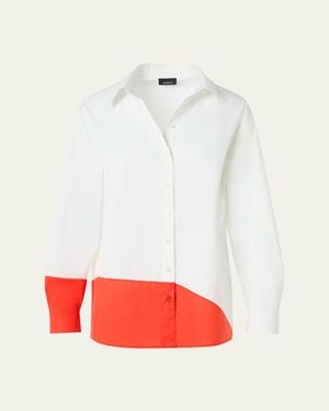 Akris Colorblock Patchwork Button-Down Blouse - Red