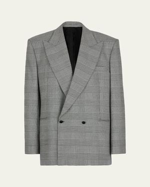 Balmain Prince Of Wales Double-Breasted Blazer Jacket - Gray