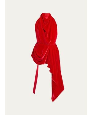 Givenchy Draped Velvet Halter Backless Top - Red