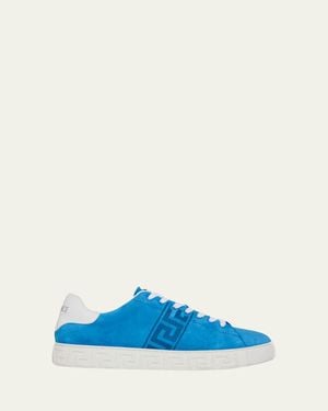 Versace La Greca Greek Key Suede Low-Top Sneakers - Blue