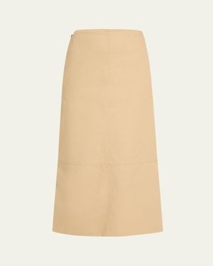 Brandon Maxwell Avery Side-Zip Midi Skirt - Natural