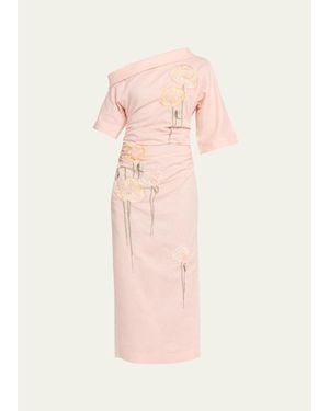 BERNADETTE Bowery Off-The-Shoulder Check Seersucker Asymmetric Dress - Pink