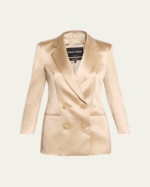 Giorgio Armani Satin Double-Breasted Blazer Jacket - Natural