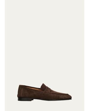 Bergdorf Goodman Water-Resistant Suede Leather-Sole Penny Loafers - White