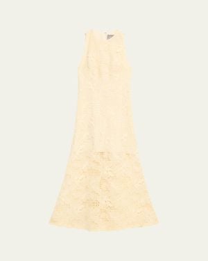 Lela Rose Lattice Floral Guipure Sleeveless Maxi Dress - Natural