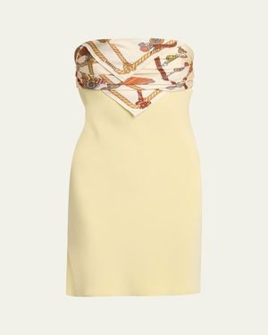 Versace Strapless Printed Scarf Mini Dress - Natural
