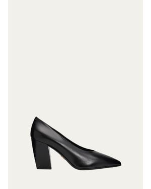 Prada 85Mm Leather Block-Heel Pumps - Black