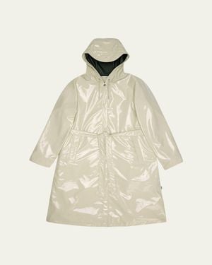 Rains Long A-Line Hooded Rain Jacket - Natural