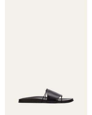 The Row Vivienne Flat Leather Slide Sandals - White