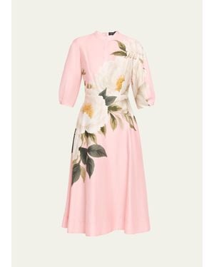 Teri Jon Floral-Print Cotton Midi Shirtdress - Pink