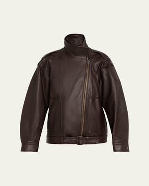 Vince Oversized Leather Aviator Jacket - Brown