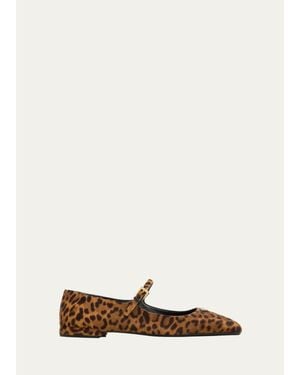 Prada Leopard Calf Hair Mary Jane Ballerina Flats - White