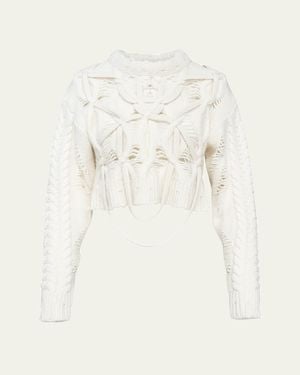 AISLING CAMPS Briar Deconstructed Cable Knit Crop Sweater - Natural