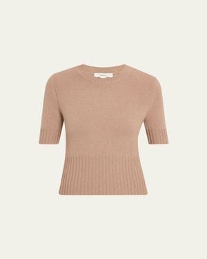 Vince Wool & Cashmere Short-Sleeve Sweater - Natural
