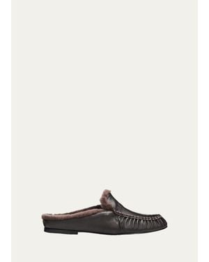 Vince Tevin Shearling Suede Mules - White