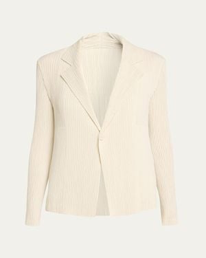 Issey Miyake Hatching Plisse Knit Single-Breasted Jacket - Natural