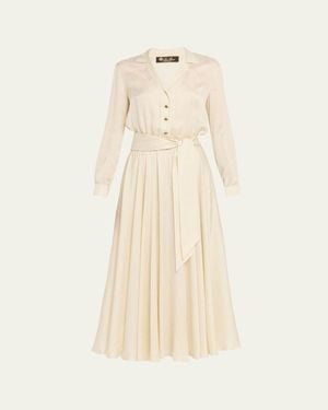 Loro Piana Nevis Belted Silk Jacquard Midi Shirtdress - Natural
