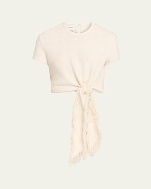 Nanushka Mariel Cotton Linen Tweed T-Shirt - Natural