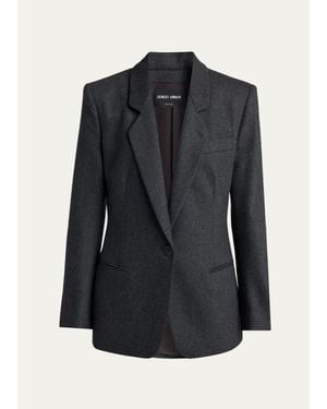 Giorgio Armani Wool-Cashmere Blazer With Strong Shoulders - Black