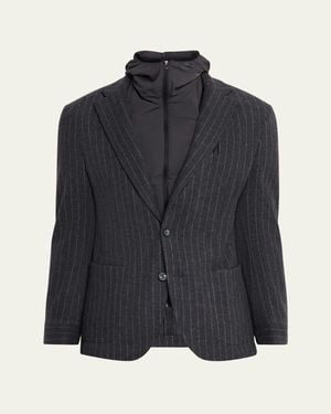 Sease Hooded Wool Pinstripe Blazer - Blue